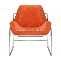 Saddle Leather Cotton Line Rustfritt stål Lounge Chair